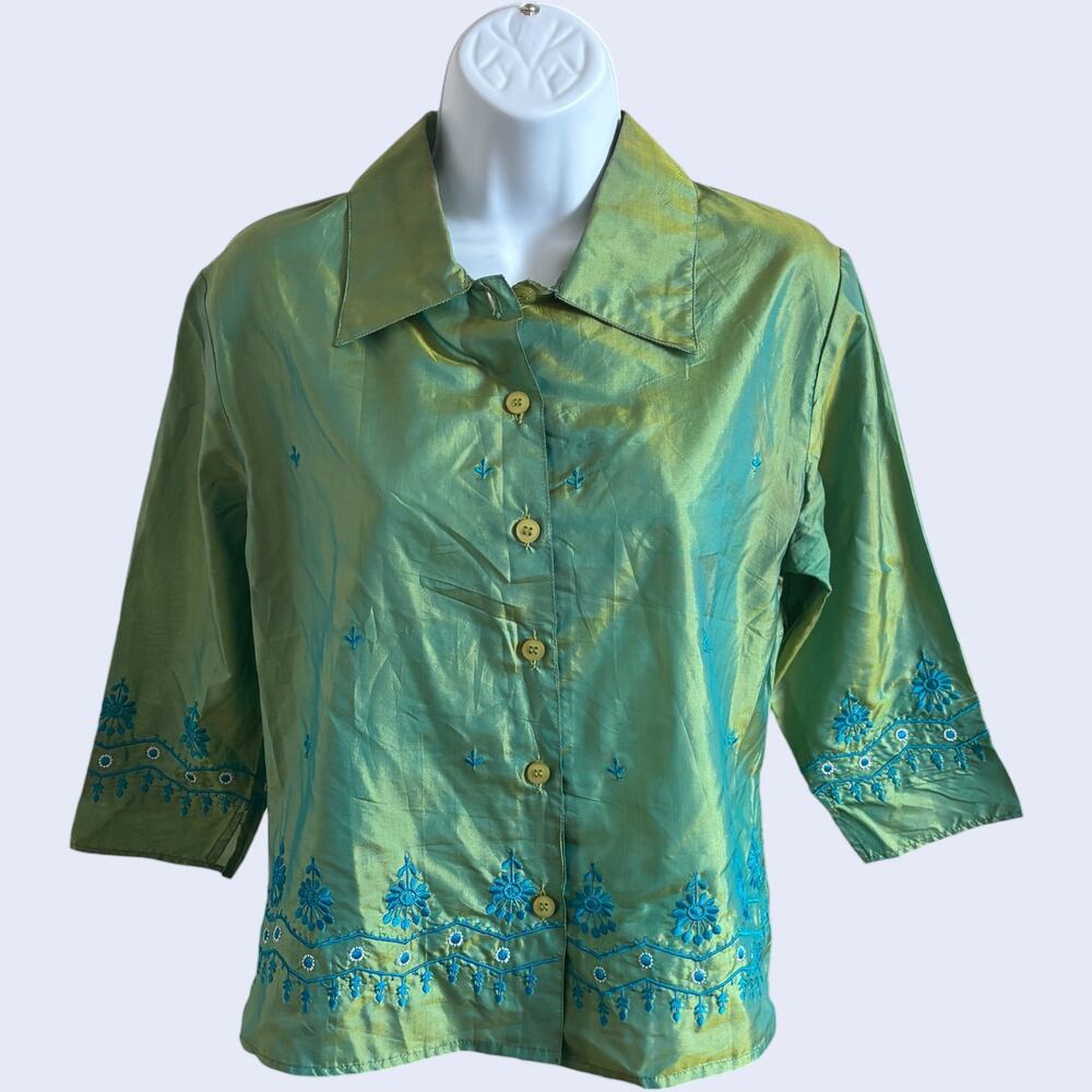 magazine M Boho Embroidered Blouse Green Regular